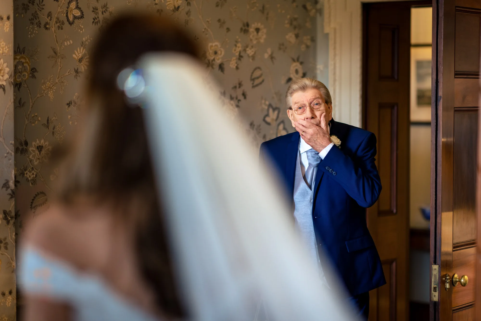 Father reacts on seeing the bride at Knowsley Hall